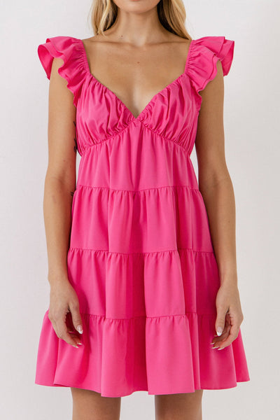 Sweetheart Flounced Dress - Fuchsia