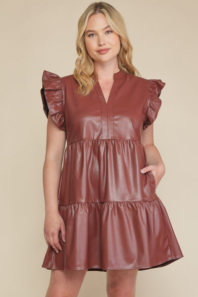 Leather In The City Dress - Chocolate