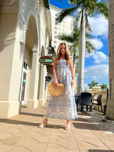 Chatham Blue Eyelet Midi Maxi Dress