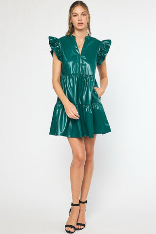 Leather In The City Dress - Hunter Green