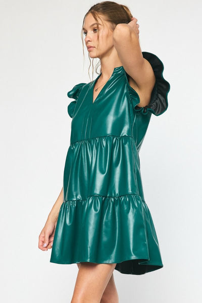 Leather In The City Dress - Hunter Green