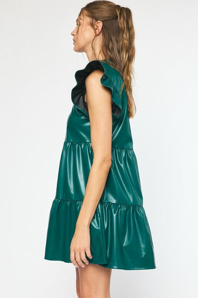 Leather In The City Dress - Hunter Green