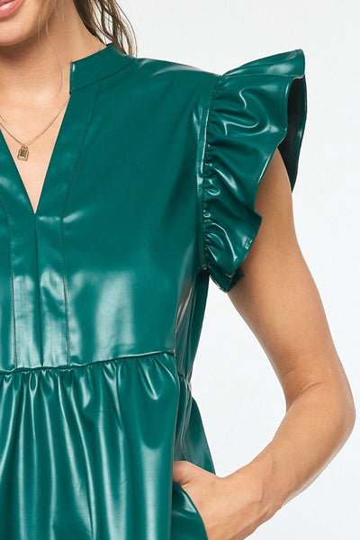 Leather In The City Dress - Hunter Green