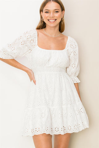 Hit The Town Eyelet Dress - White