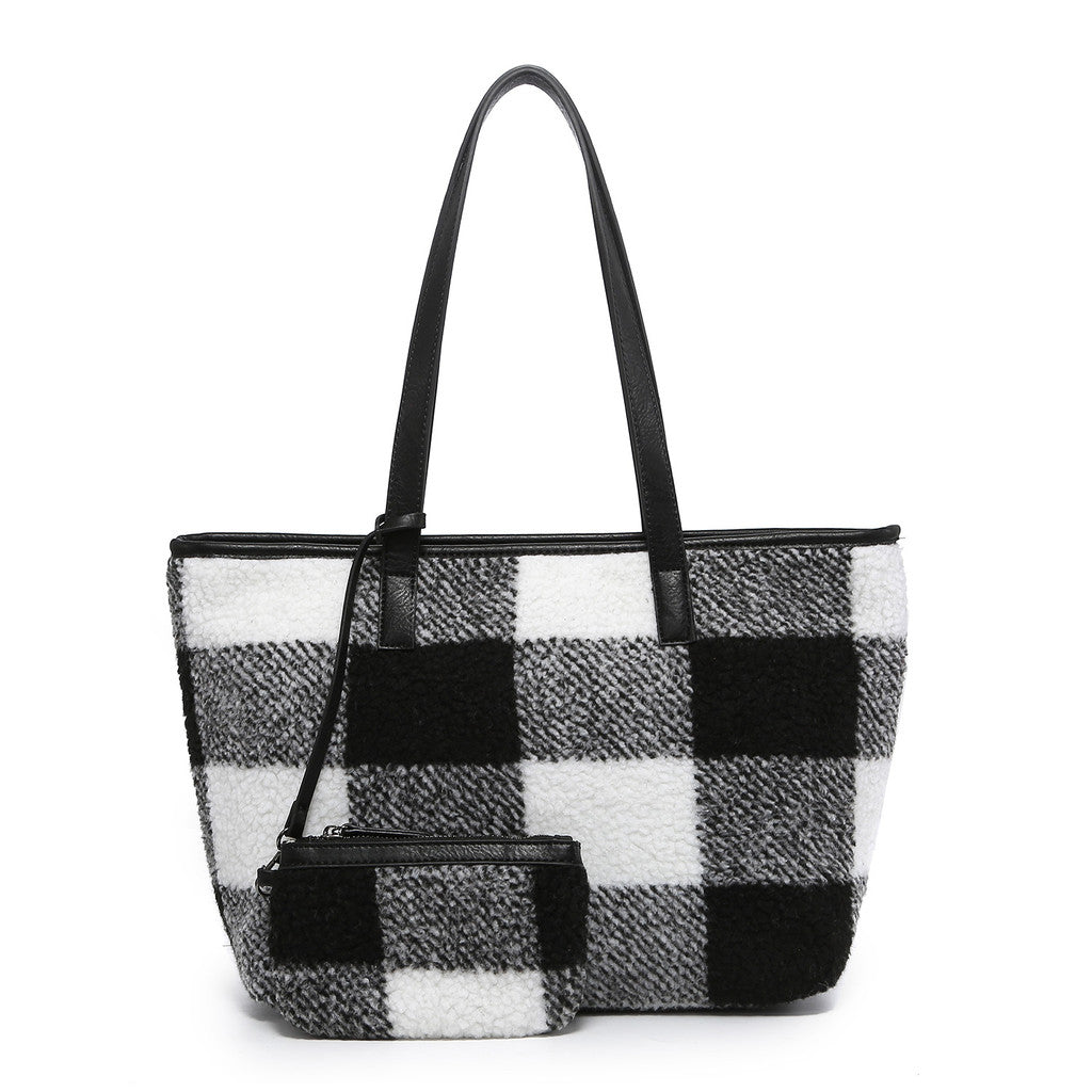 We The Free Fremont Reversible Tote Mini Wristlet Plaid Mixed Black White  NEW