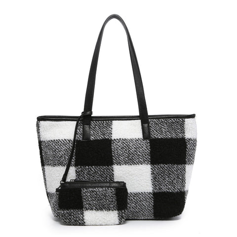 Sherpa Plaid Tote - White