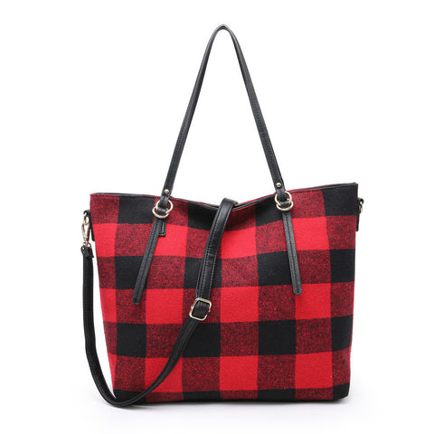 Buffalo Plaid Tote-Red