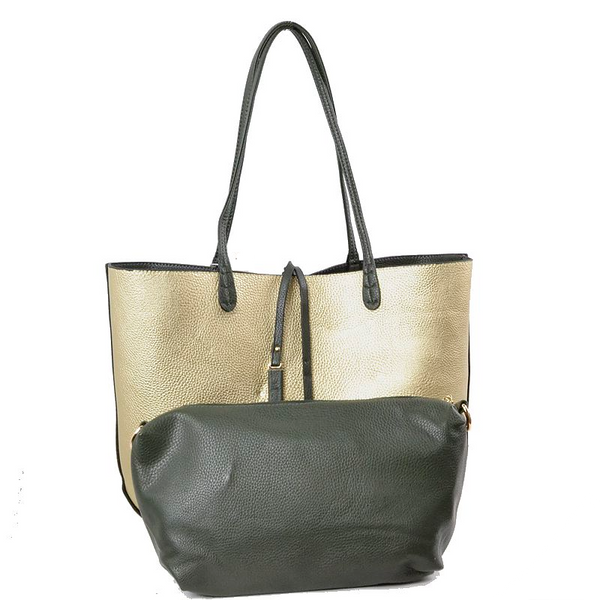 Reversible 2-in-1 Tote - Olive/Gold