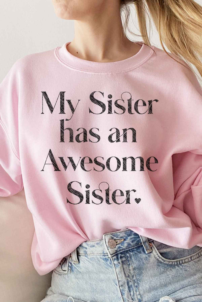 Awesome Sister Oversized Sweatshirt in Light Pink 3 Sisters